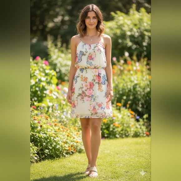 Windsor Women's Cream Floral Sleeveless Mini Dress Size Small - Picture 4 of 11